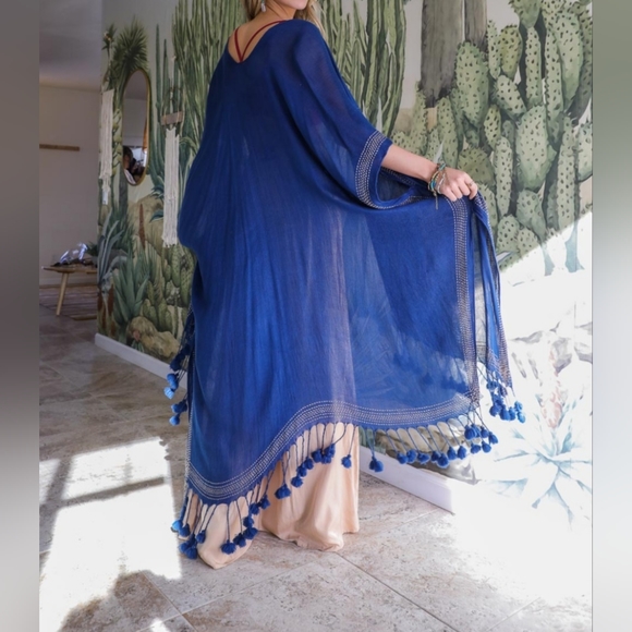 #551 🛑OS NEW! CHIC BOHO OPEN FRONT Longline Tassel Border Kimono - Picture 2 of 5